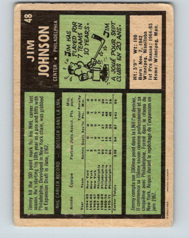 1971-72 O-Pee-Chee #48 Jim Johnson Philadelphia Flyers 8743