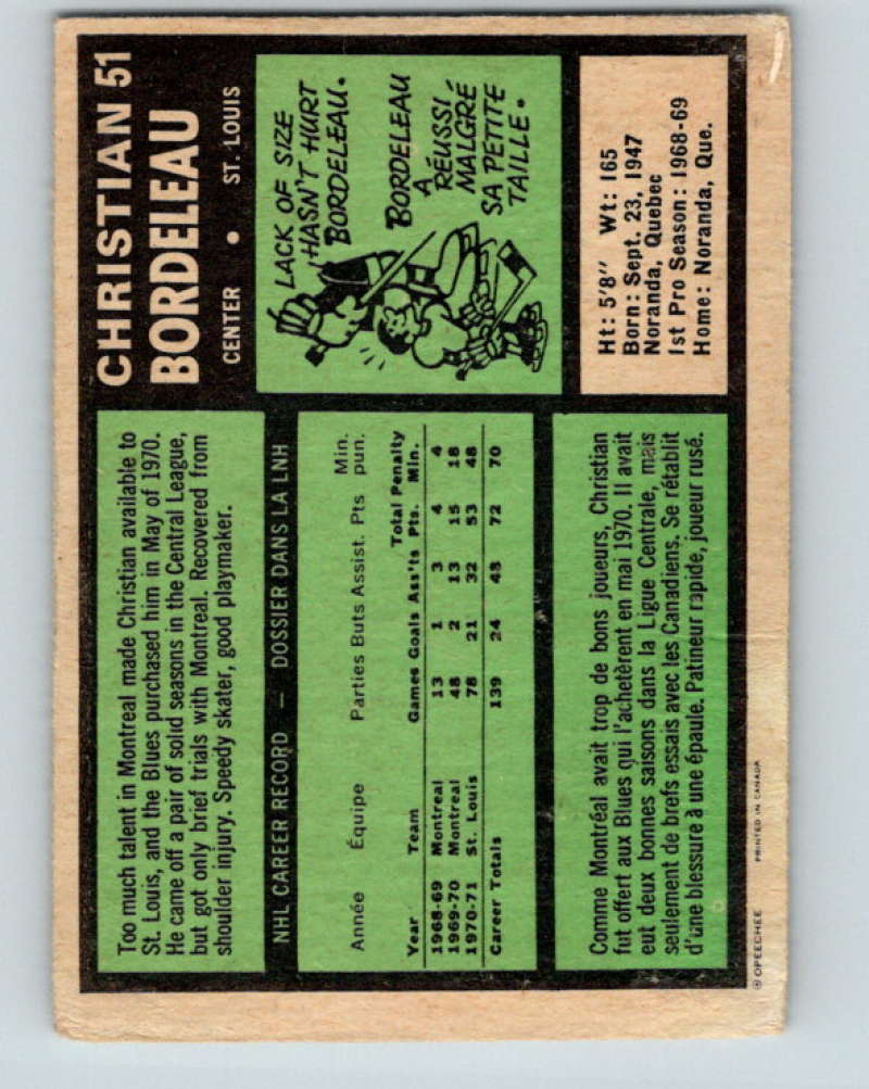 1971-72 O-Pee-Chee #51 Chris Bordeleau RC Rookie St. Louis Blues 8746