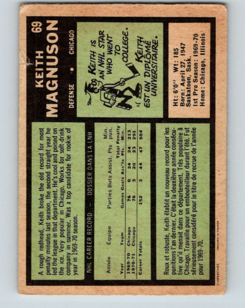 1971-72 O-Pee-Chee #69 Keith Magnuson Chicago Blackhawks 8764