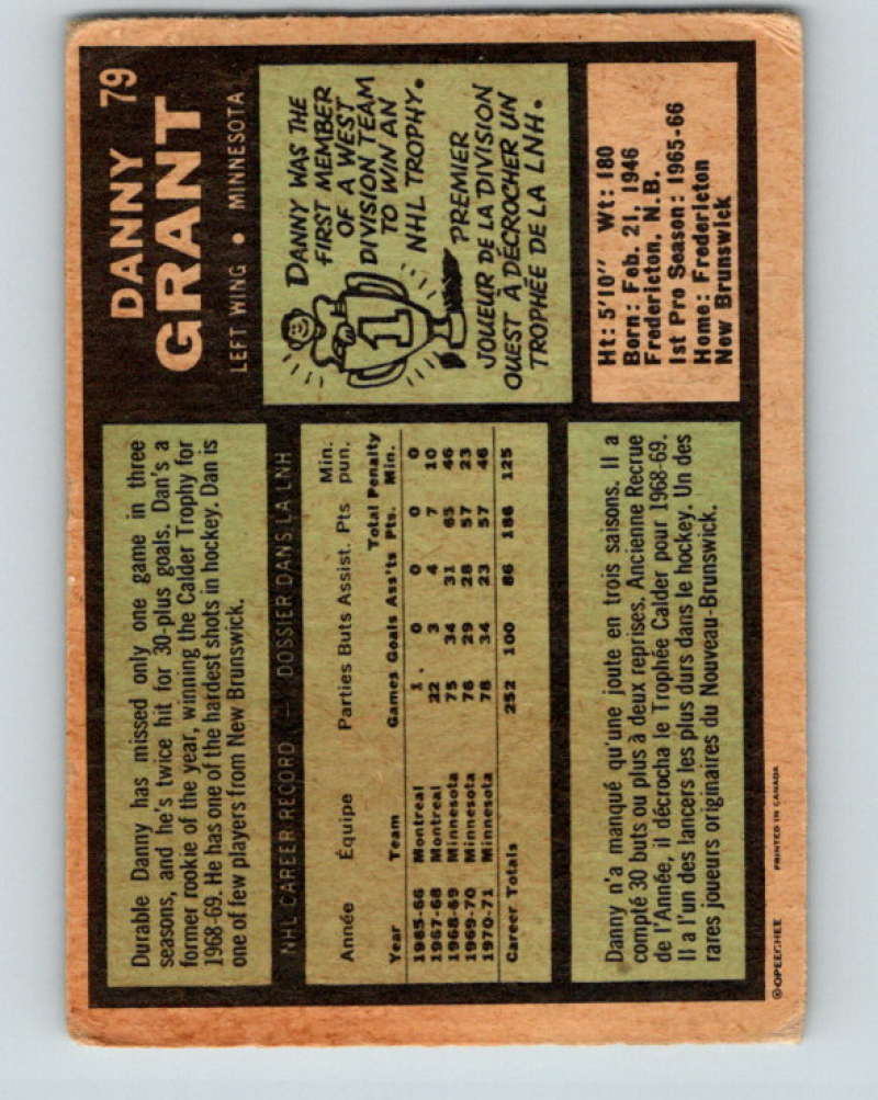 1971-72 O-Pee-Chee #79 Danny Grant Minnesota North Stars 8774