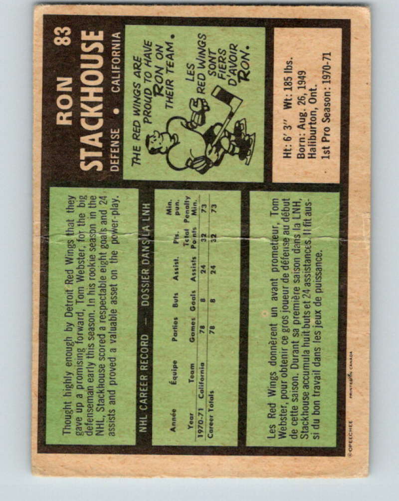 1971-72 O-Pee-Chee #83 Ron Stackhouse RC Rookie California Golden Seals 8778