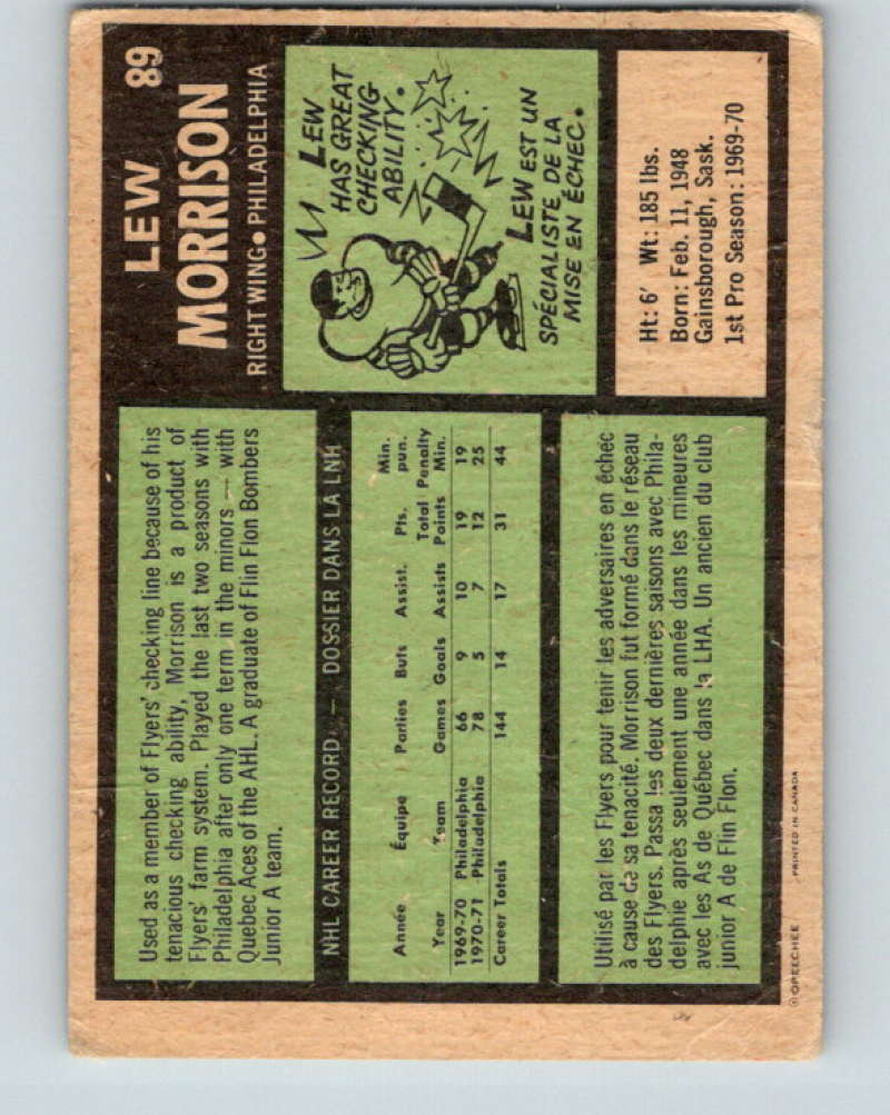 1971-72 O-Pee-Chee #89 Lew Morrison Philadelphia Flyers 8784