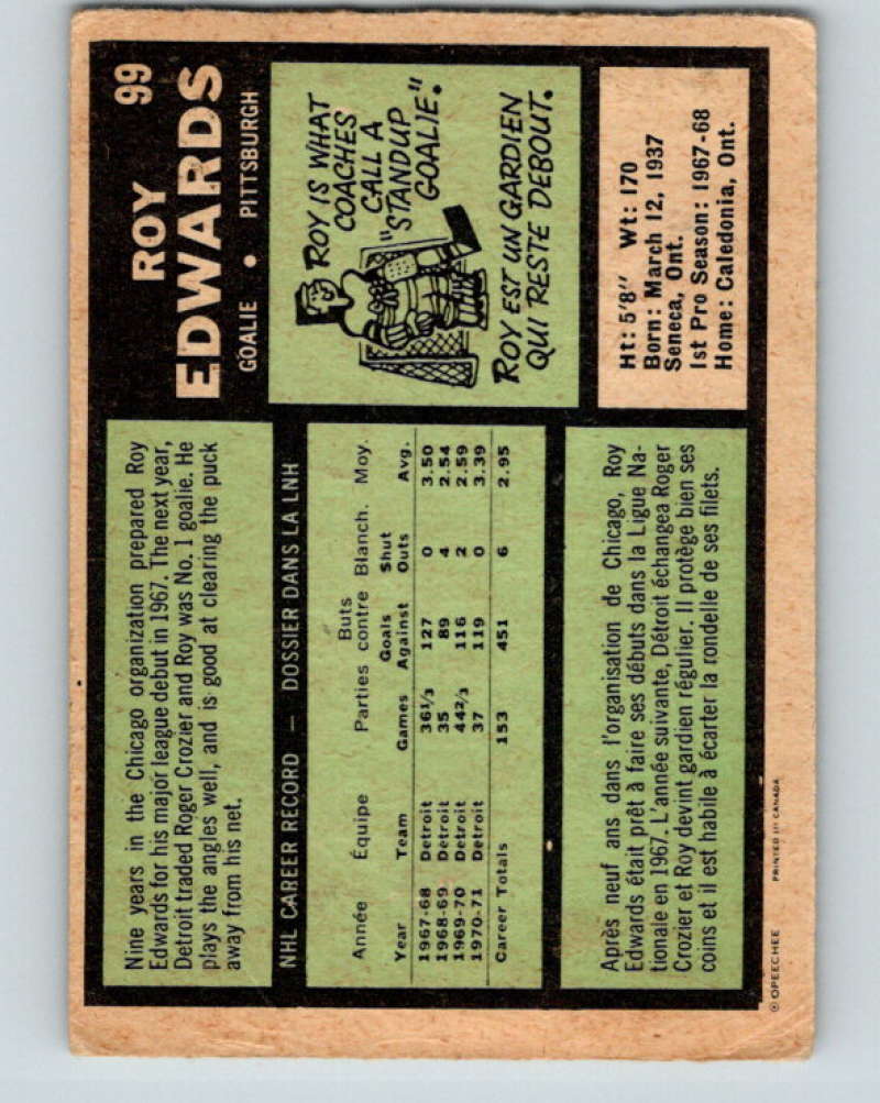 1971-72 O-Pee-Chee #99 Roy Edwards Pittsburgh Penguins 8794