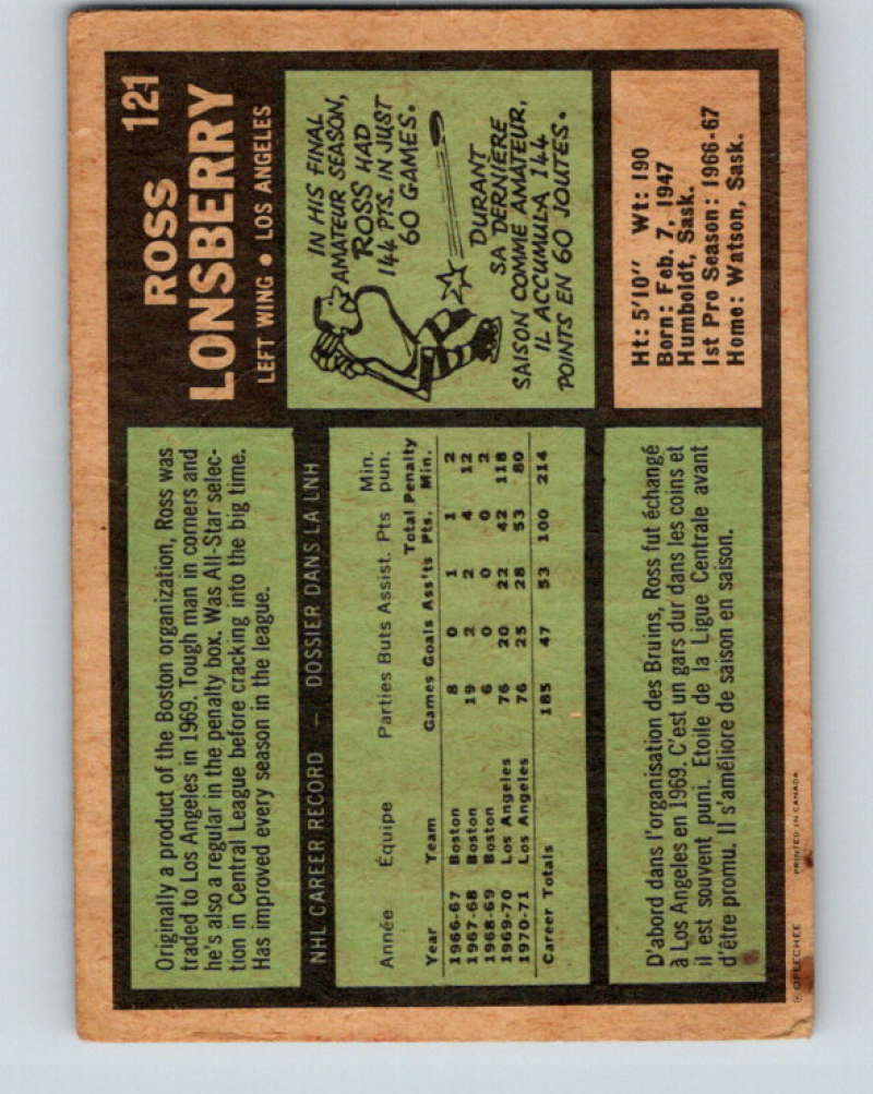 1971-72 O-Pee-Chee #121 Ross Lonsberry Los Angeles Kings 8816