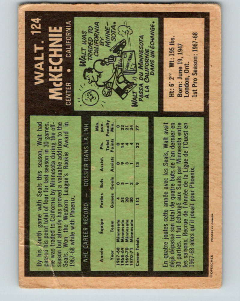 1971-72 O-Pee-Chee #124 Walt McKechnie California Golden Seals 8819