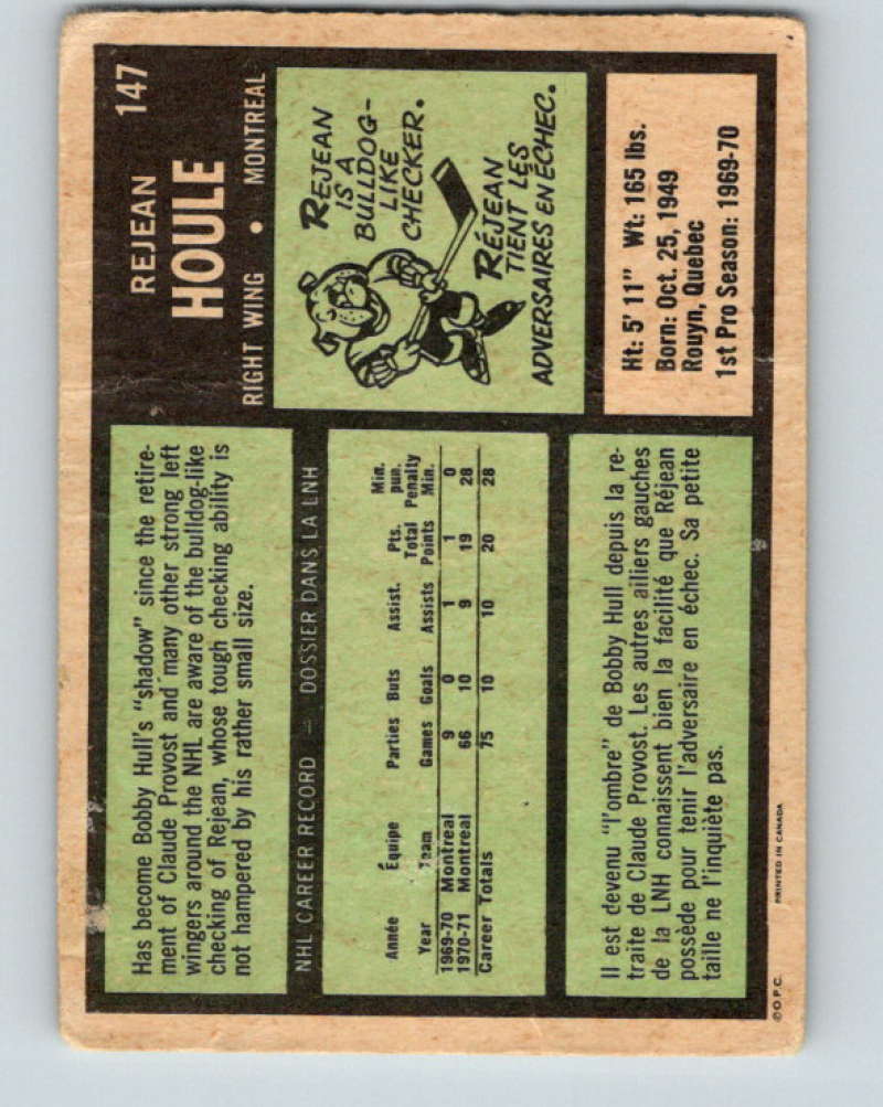 1971-72 O-Pee-Chee #147 Rejean Houle Montreal Canadiens 8842