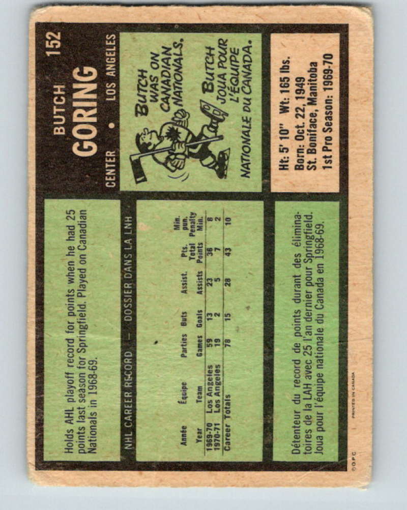 1971-72 O-Pee-Chee #152 Butch Goring RC Rookie Los Angeles Kings 8847