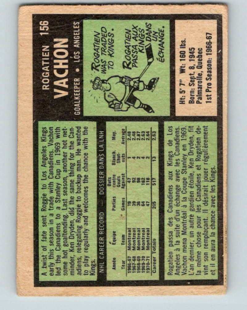 1971-72 O-Pee-Chee #156 Rogie Vachon Los Angeles Kings 8851