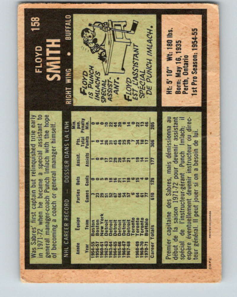 1971-72 O-Pee-Chee #158 Floyd Smith Buffalo Sabres 8853