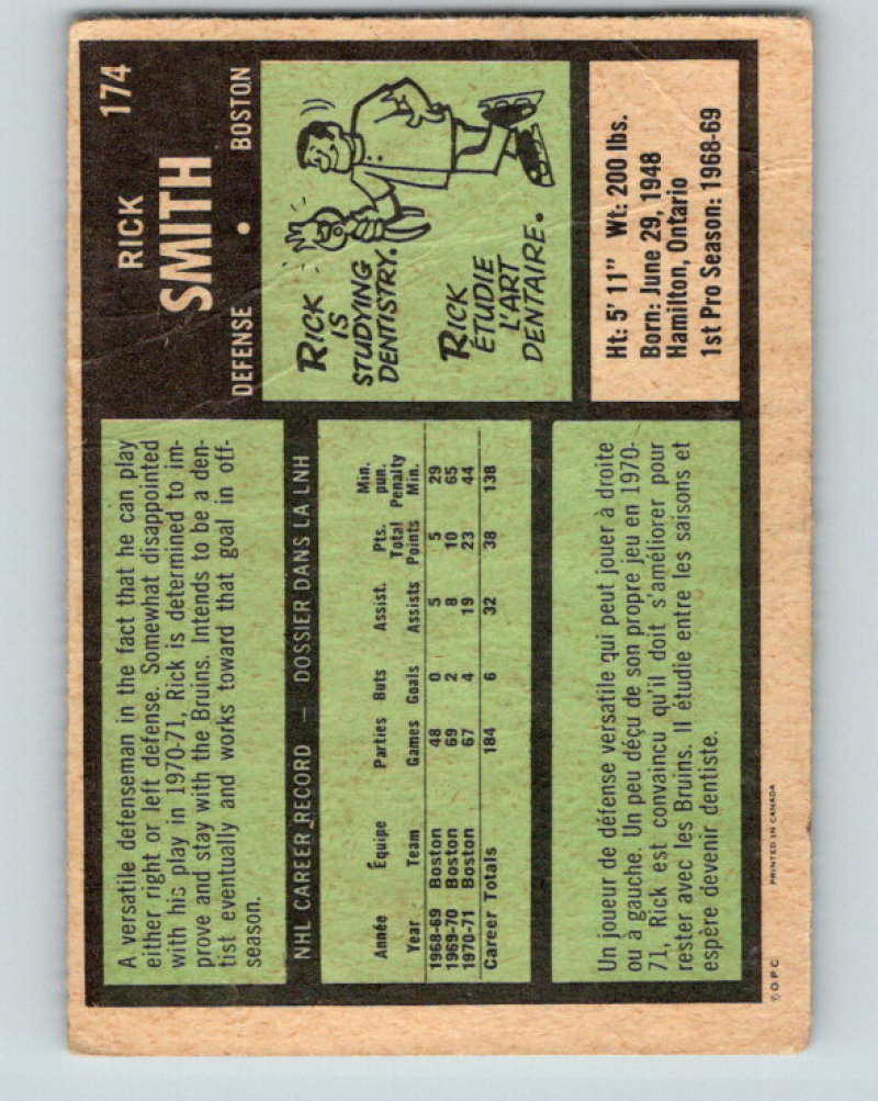 1971-72 O-Pee-Chee #174 Rick Smith Boston Bruins 8869 Image 2