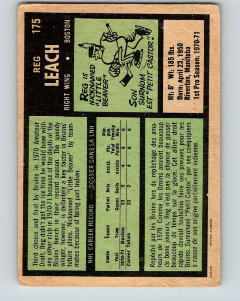 1971-72 O-Pee-Chee #175 Reggie Leach RC Rookie Boston Bruins 8870