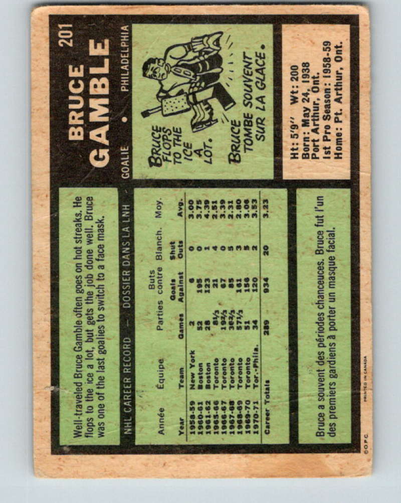 1971-72 O-Pee-Chee #201 Bruce Gamble Philadelphia Flyers 8896 Image 2