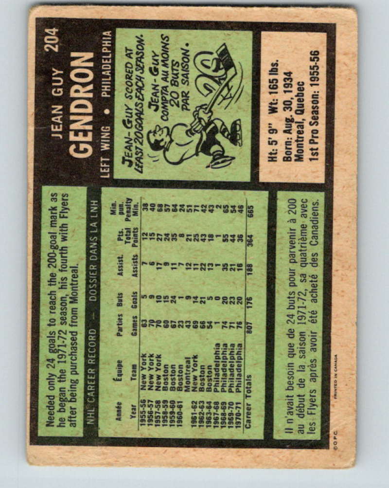 1971-72 O-Pee-Chee #204 Jean-Guy Gendron Philadelphia Flyers 8899 Image 2