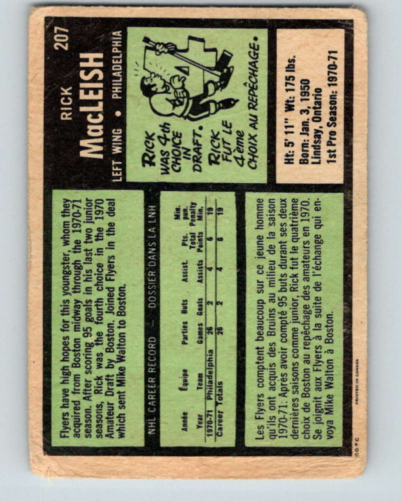 1971-72 O-Pee-Chee #207 Rick MacLeish RC Rookie Philadelphia Flyers 8902
