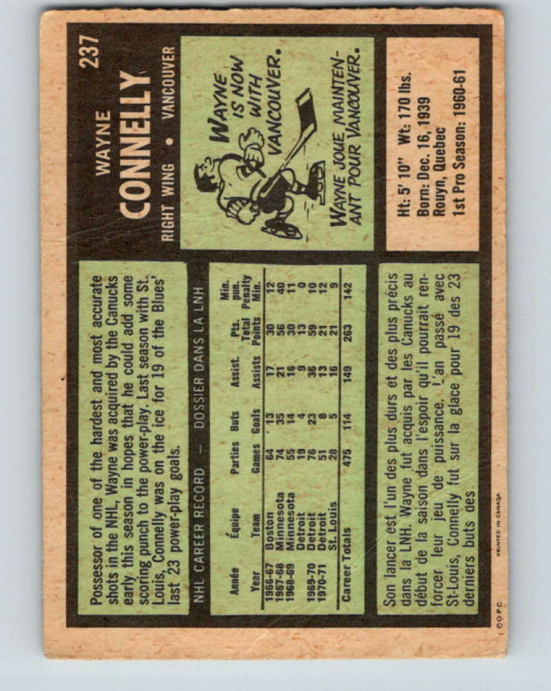 1971-72 O-Pee-Chee #237 Wayne Connelly Vancouver Canucks 8932 Image 2