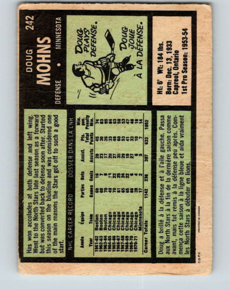 1971-72 O-Pee-Chee #242 Doug Mohns Minnesota North Stars 8937