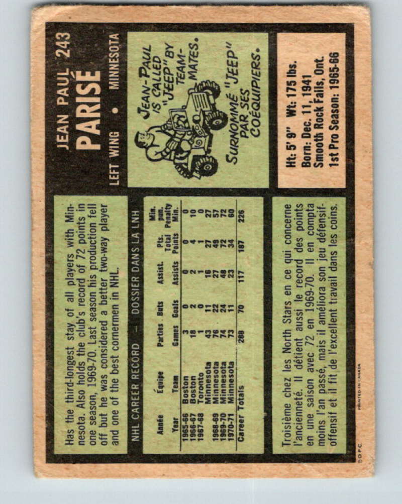 1971-72 O-Pee-Chee #243 J.P. Parise Minnesota North Stars 8938