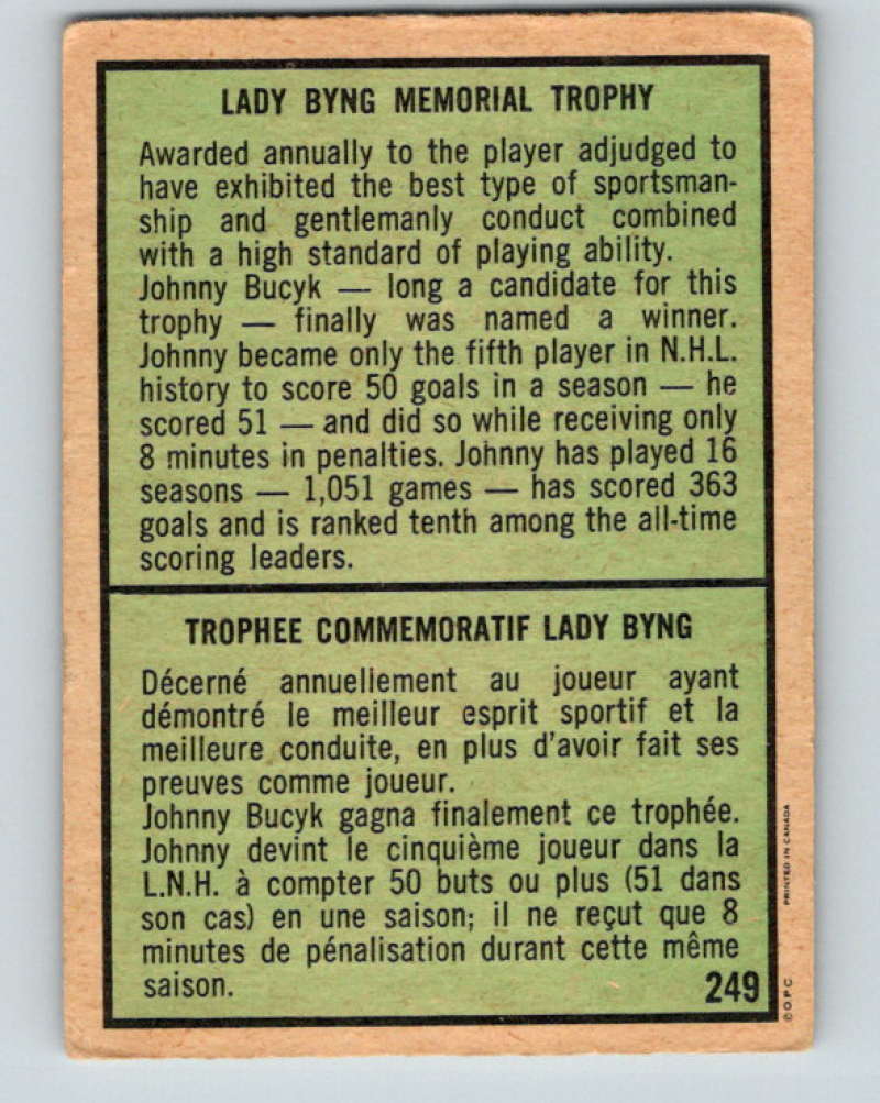 1971-72 O-Pee-Chee #249 Johnny Bucyk TR Boston Bruins 8944