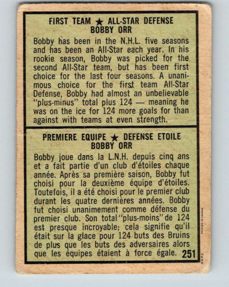 1971-72 O-Pee-Chee #251 Bobby Orr AS Boston Bruins 8946