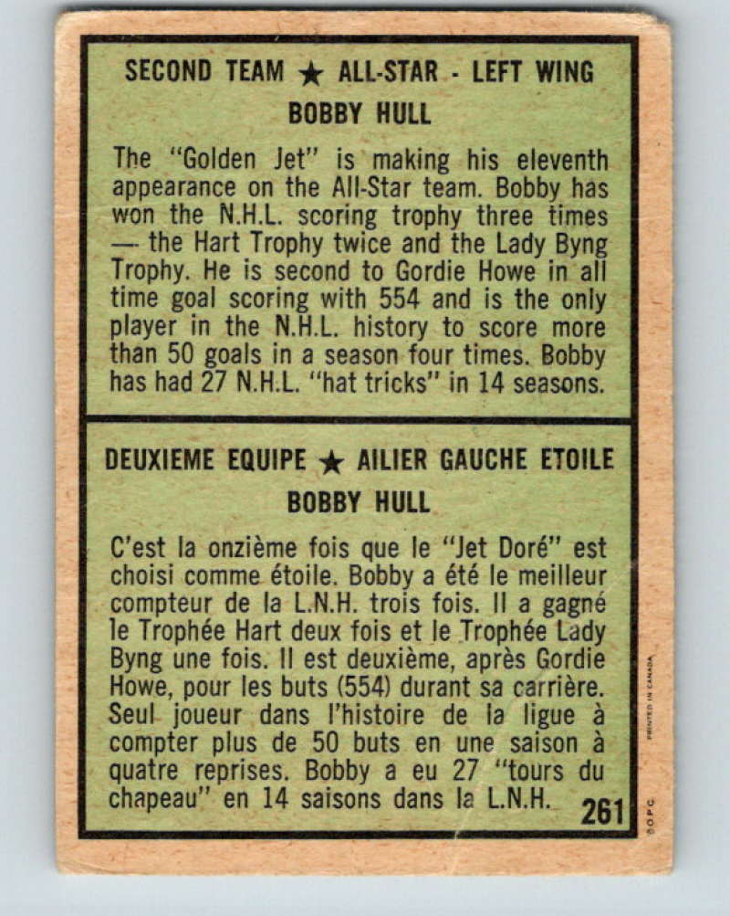 1971-72 O-Pee-Chee #261 Bobby Hull AS Chicago Blackhawks 8956 Image 2