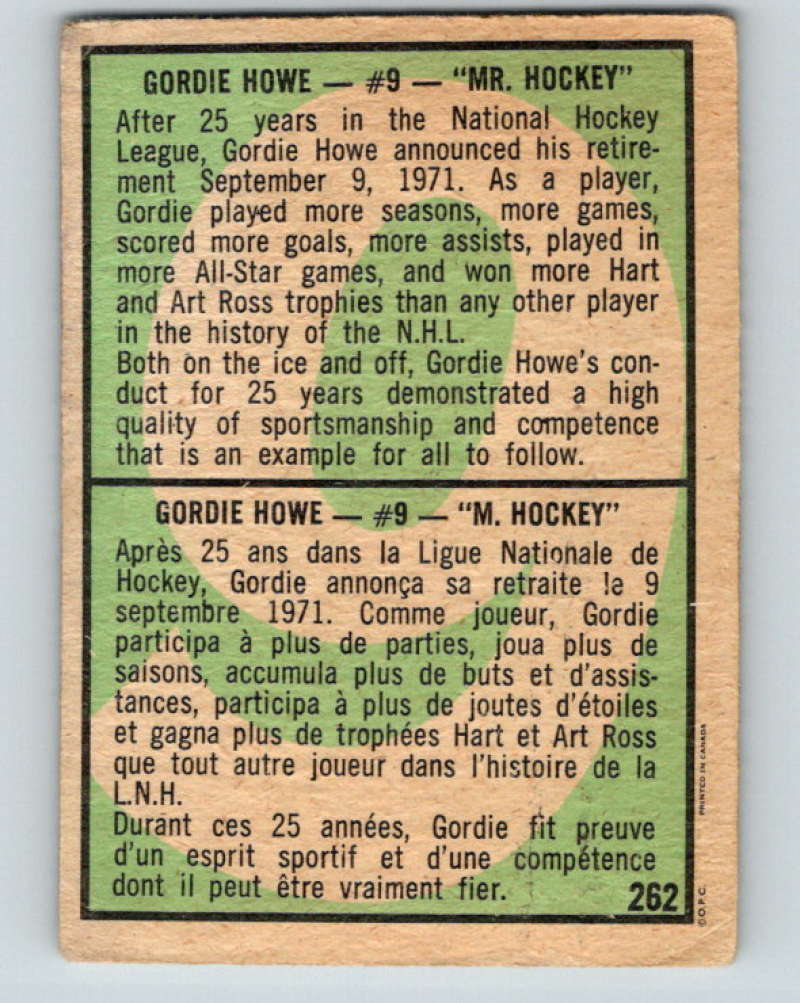 1971-72 O-Pee-Chee #262 Gordie Howe Detroit Red Wings 8957 Image 2