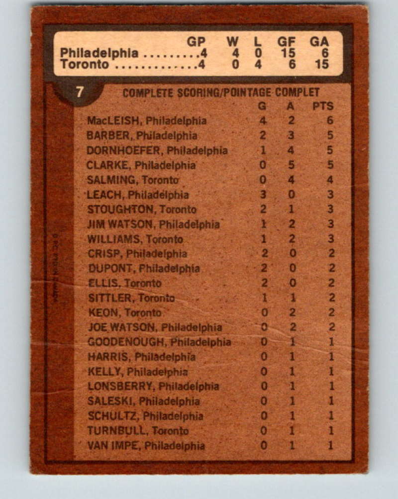 1975-76 O-Pee-Chee #7 Quarter Finals Philadelphia Flyers/Toronto Maple Leafs 9230