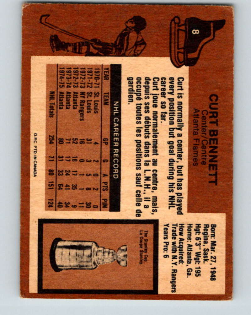 1975-76 O-Pee-Chee #8 Curt Bennett Atlanta Flames 9231