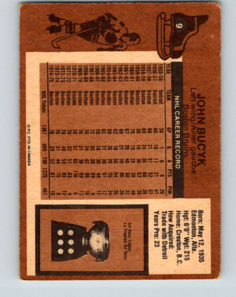 1975-76 O-Pee-Chee #9 Johnny Bucyk Boston Bruins 9232 Image 2