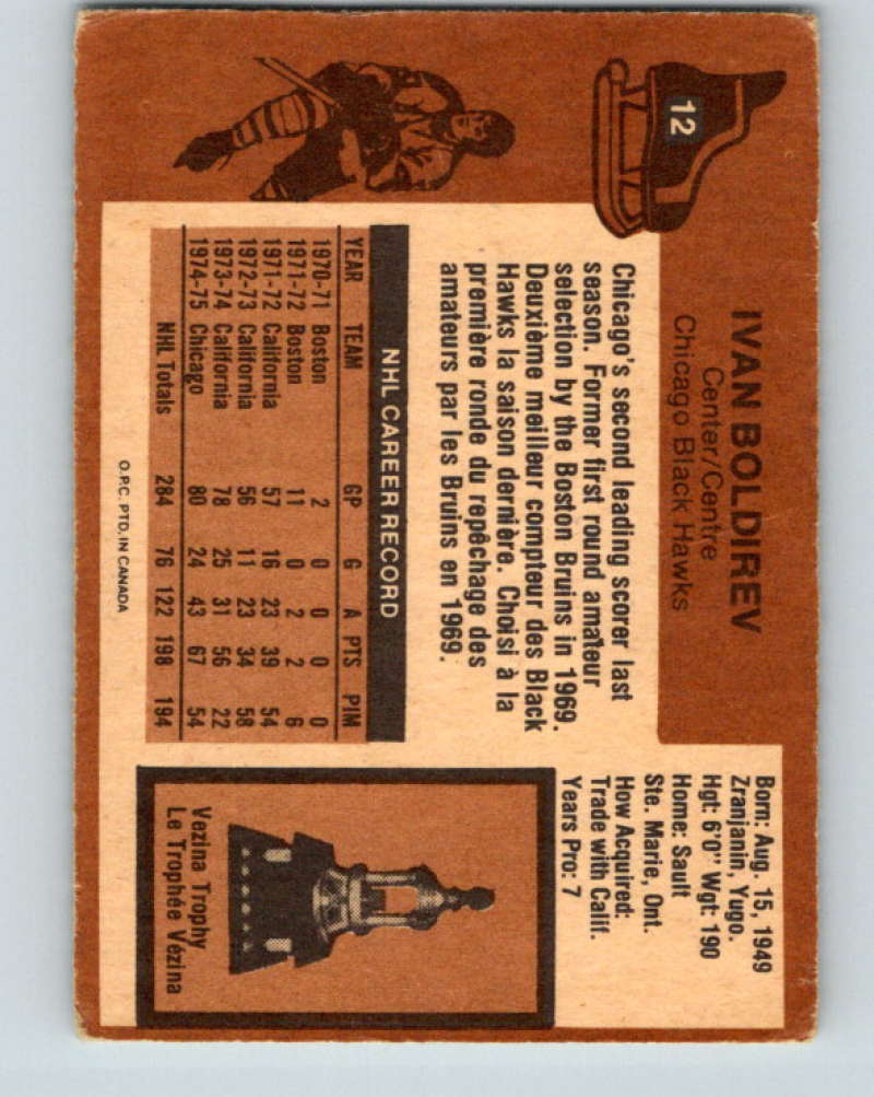 1975-76 O-Pee-Chee #12 Ivan Boldirev Chicago Blackhawks 9235