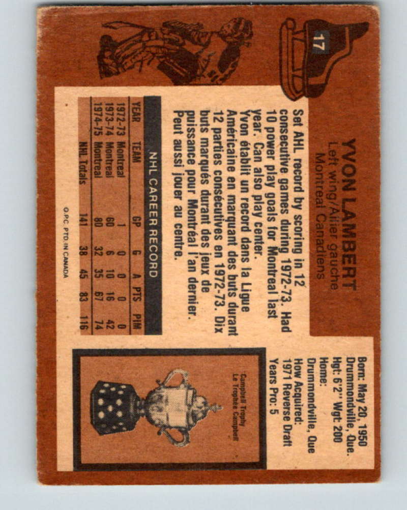 1975-76 O-Pee-Chee #17 Yvon Lambert Montreal Canadiens 9240