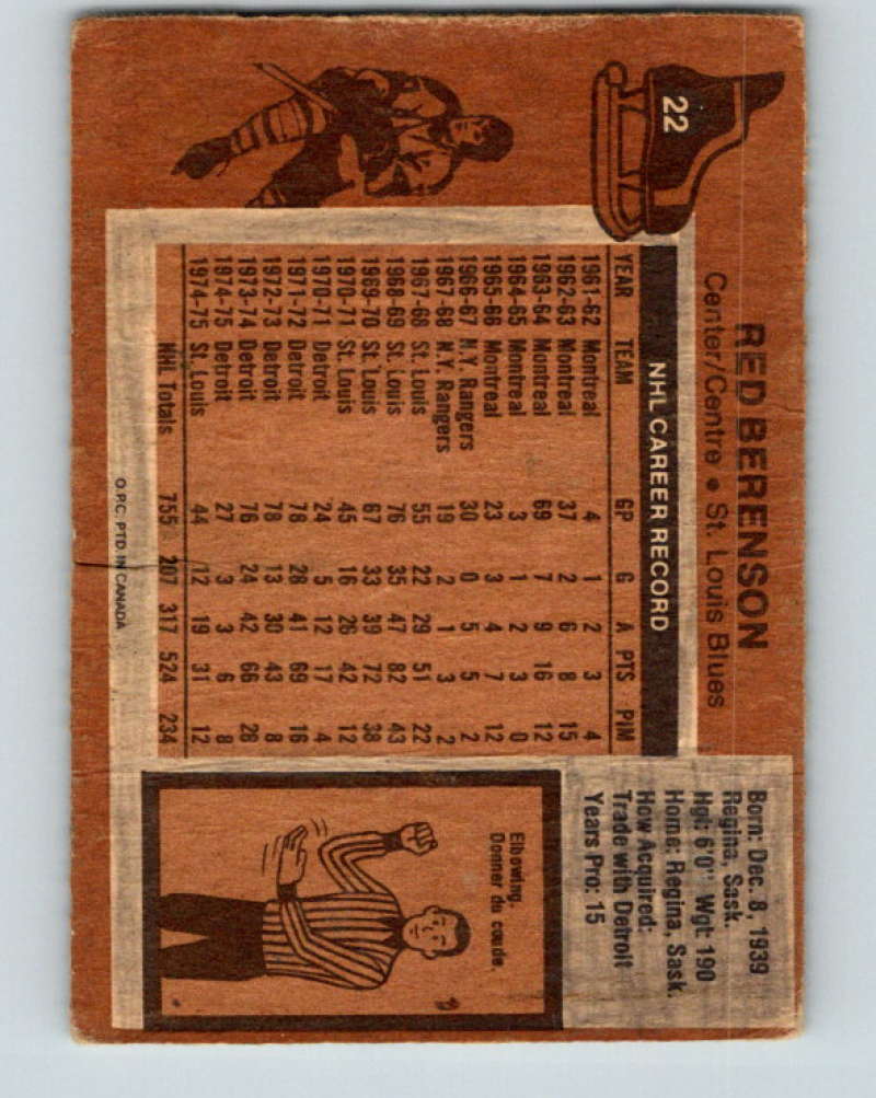 1975-76 O-Pee-Chee #22 Red Berenson St. Louis Blues 9245 Image 2