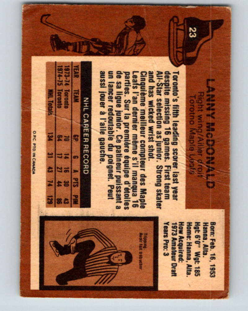 1975-76 O-Pee-Chee #23 Lanny McDonald Toronto Maple Leafs 9246