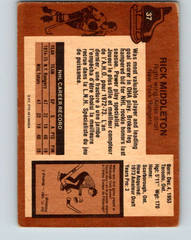 1975-76 O-Pee-Chee #37 Rick Middleton New York Rangers 9260