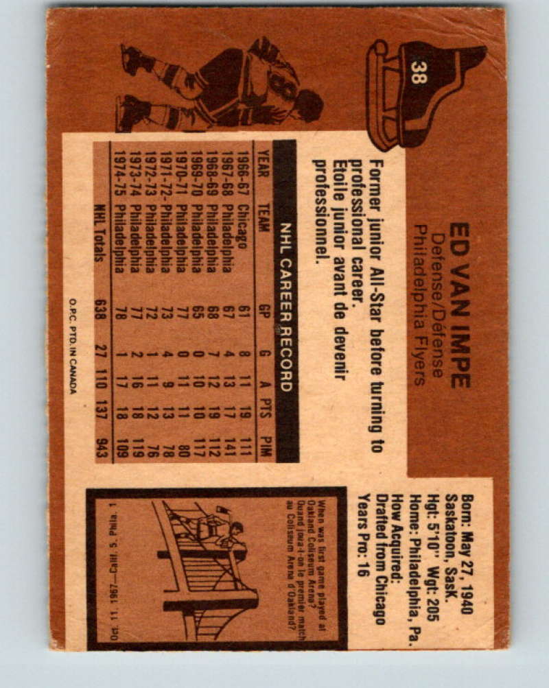 1975-76 O-Pee-Chee #38 Ed Van Impe Philadelphia Flyers 9261
