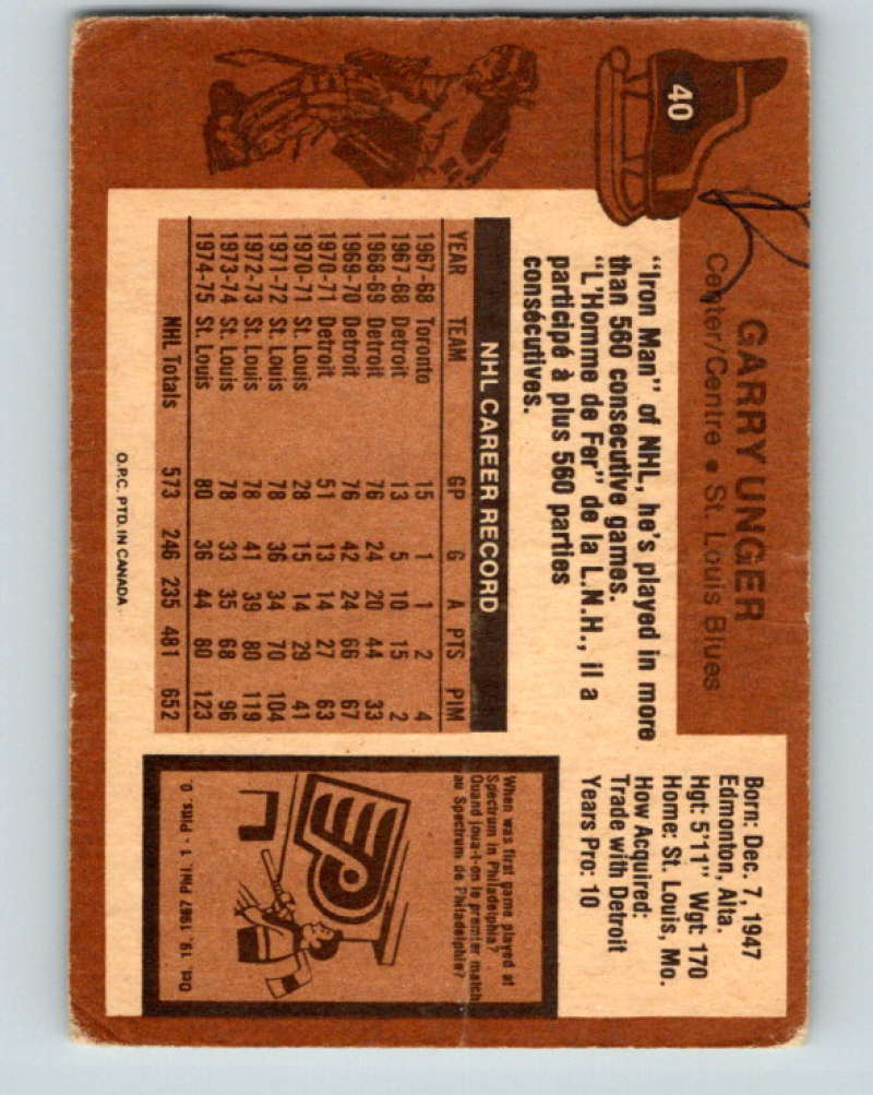 1975-76 O-Pee-Chee #40 Garry Unger St. Louis Blues 9263