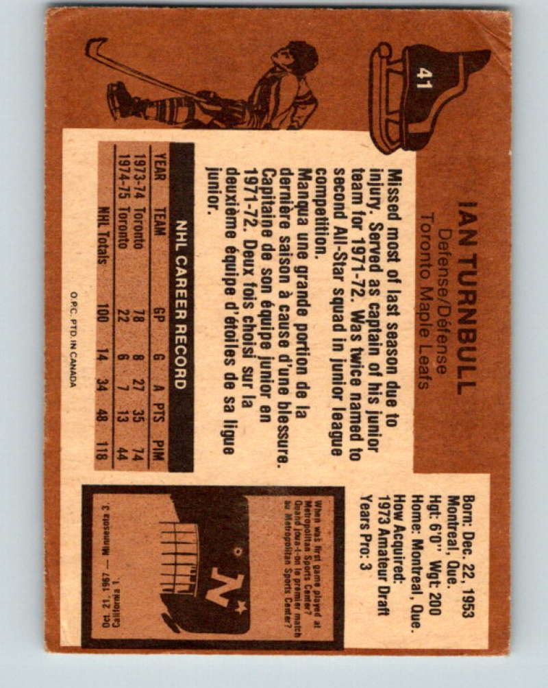 1975-76 O-Pee-Chee #41 Ian Turnbull Toronto Maple Leafs 9264