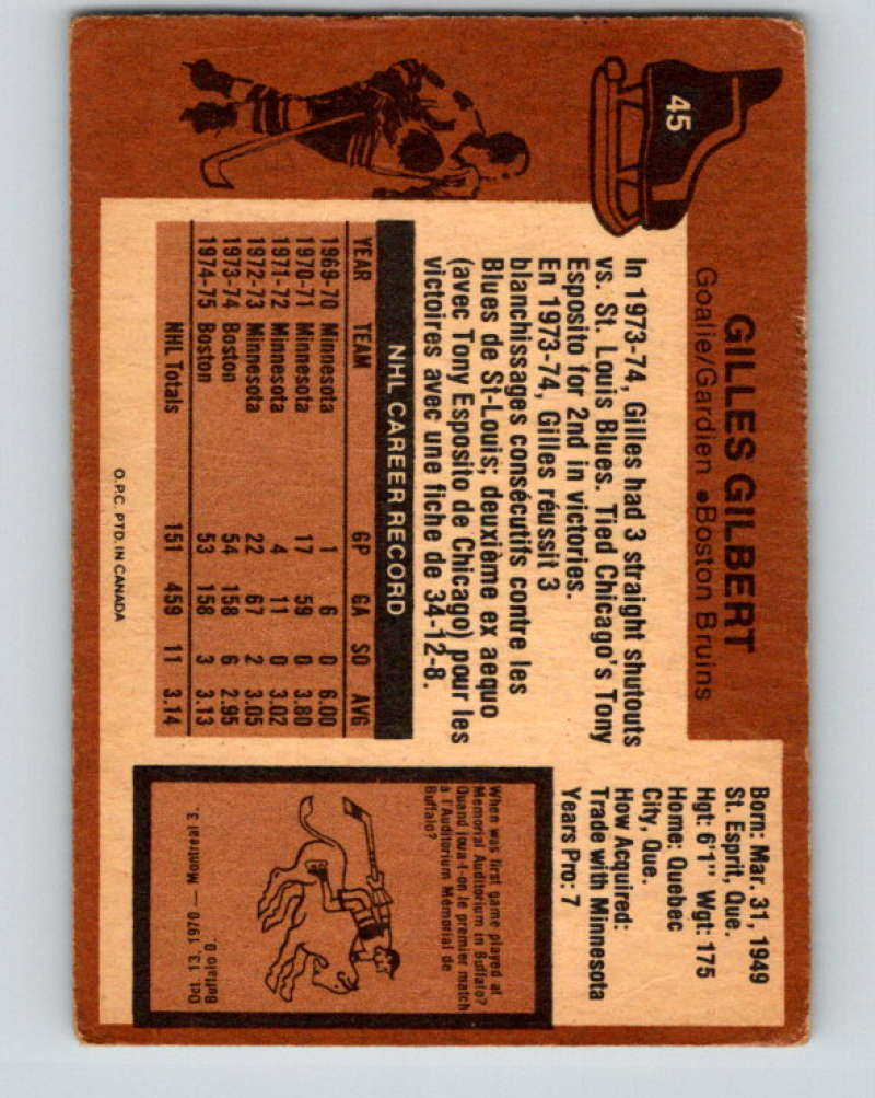 1975-76 O-Pee-Chee #45 Gilles Gilbert Boston Bruins 9268