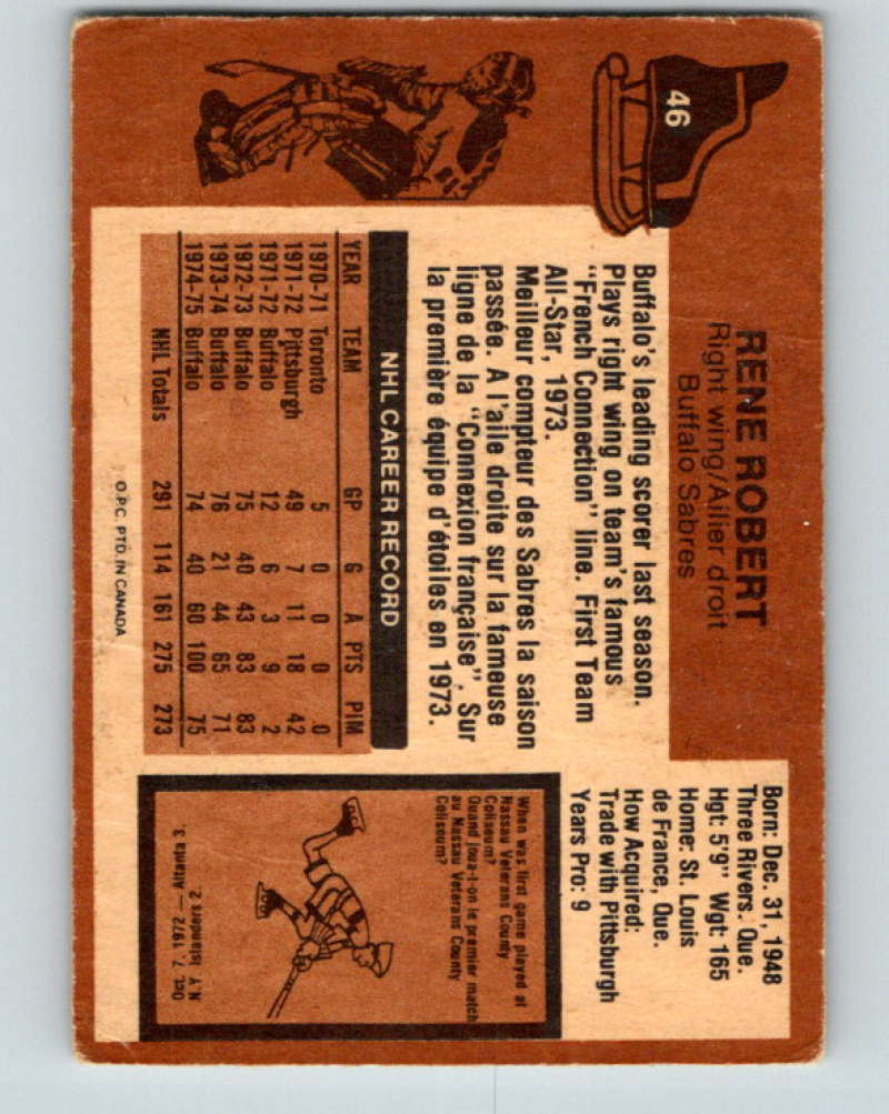 1975-76 O-Pee-Chee #46 Rene Robert Buffalo Sabres 9269