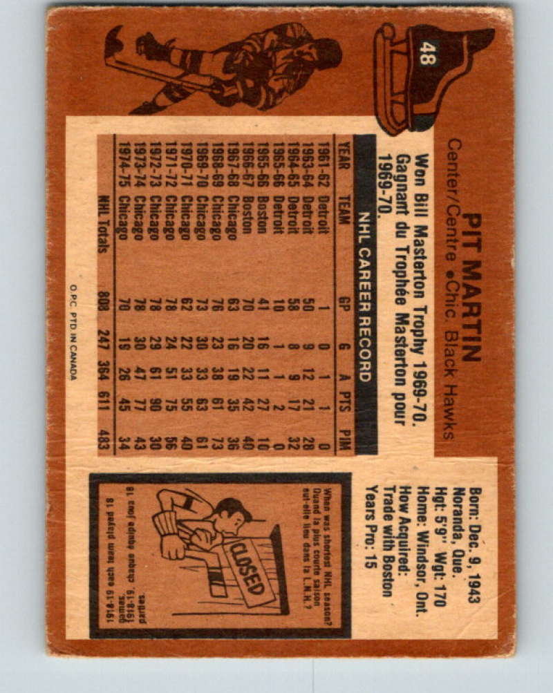 1975-76 O-Pee-Chee #48 Pit Martin Chicago Blackhawks 9271