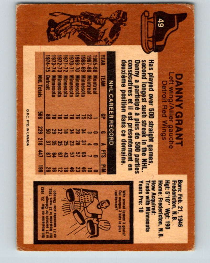 1975-76 O-Pee-Chee #49 Danny Grant Detroit Red Wings 9272