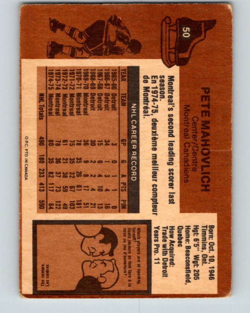 1975-76 O-Pee-Chee #50 Pete Mahovlich Montreal Canadiens 9273