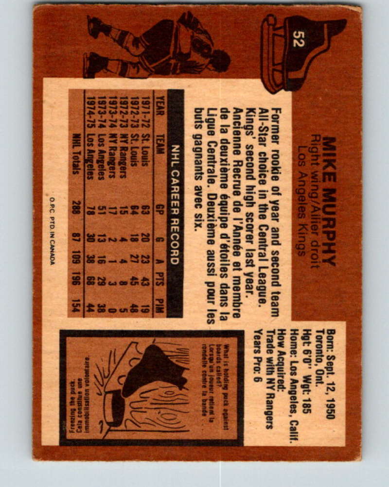 1975-76 O-Pee-Chee #52 Mike Murphy Los Angeles Kings 9275