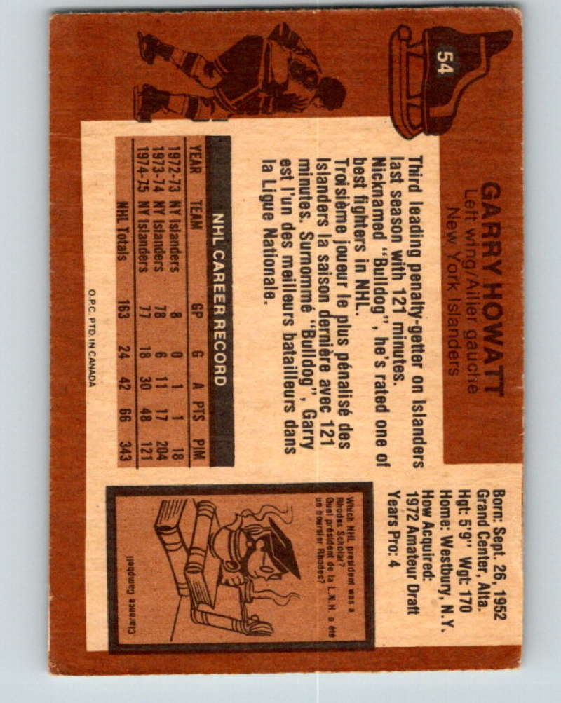 1975-76 O-Pee-Chee #54 Garry Howatt New York Islanders 9277