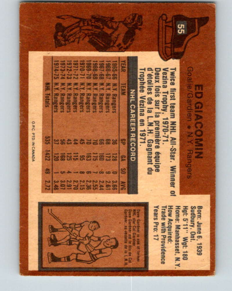 1975-76 O-Pee-Chee #55 Ed Giacomin New York Rangers 9278