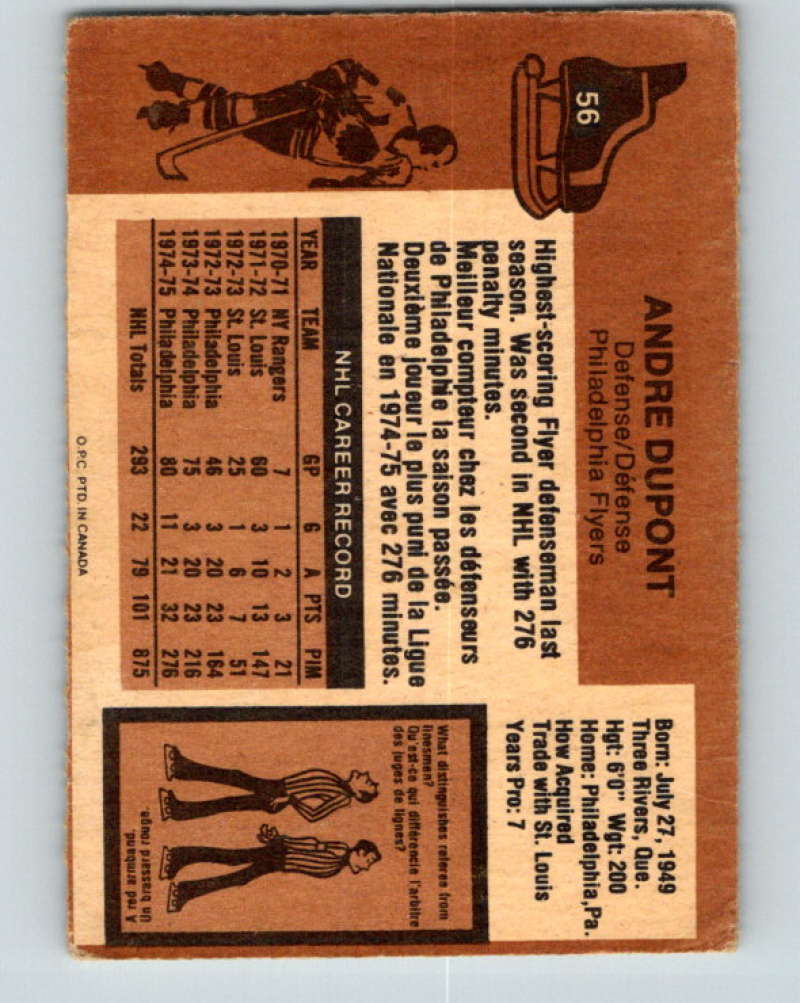 1975-76 O-Pee-Chee #56 Andre Dupont Philadelphia Flyers 9279