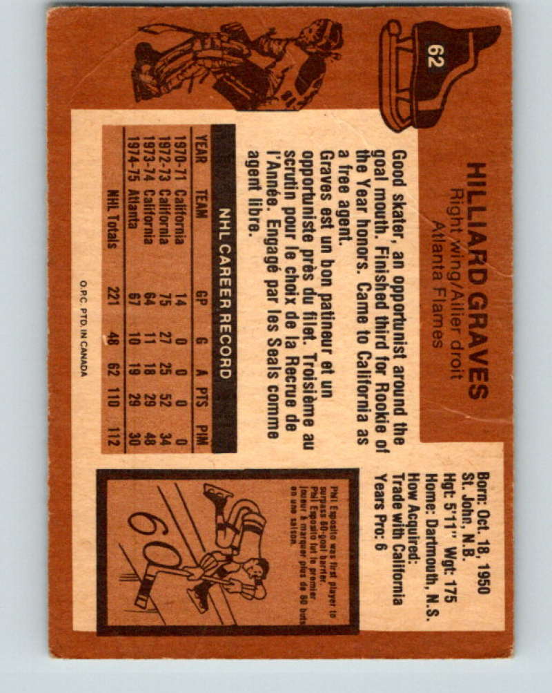 1975-76 O-Pee-Chee #62 Hilliard Graves Atlanta Flames 9285