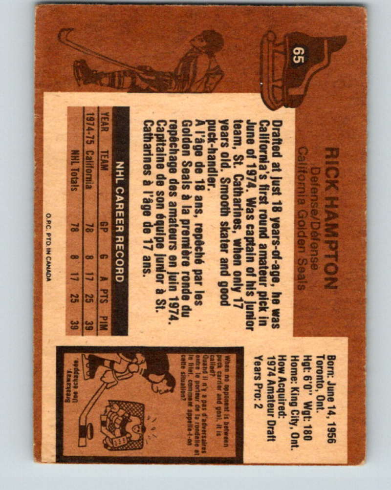 1975-76 O-Pee-Chee #65 Rick Hampton California Golden Seals 9288