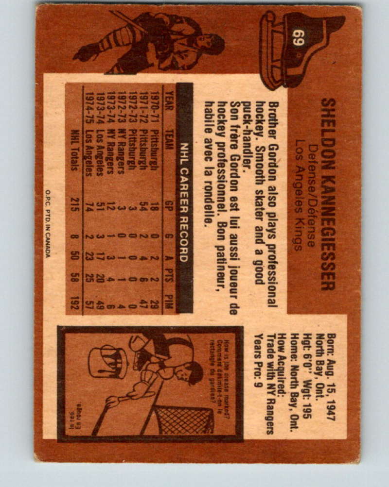 1975-76 O-Pee-Chee #69 Sheldon Kannegiesser Los Angeles Kings 9292 Image 2