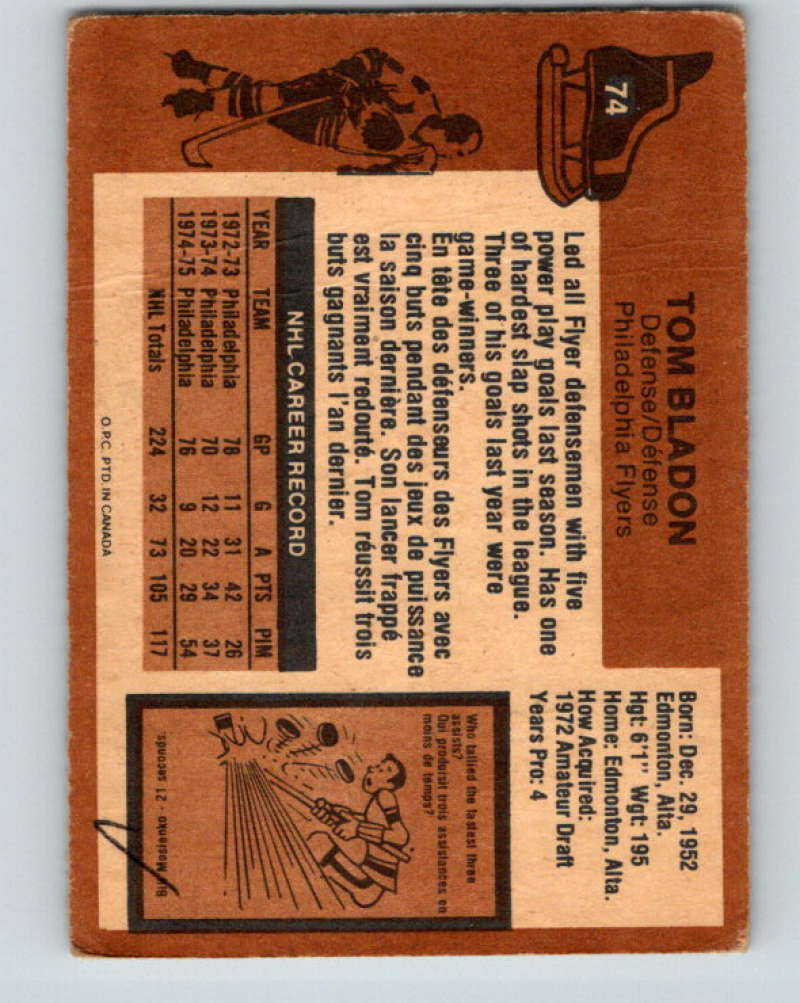1975-76 O-Pee-Chee #74 Tom Bladon Philadelphia Flyers 9297