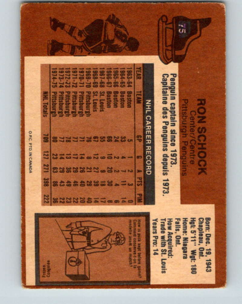 1975-76 O-Pee-Chee #75 Ron Schock Pittsburgh Penguins 9298